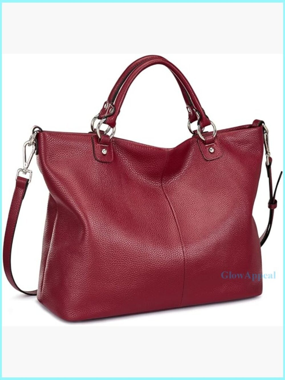 Large Leather Tote Bag with Adjustable Strap, Holds Laptop & Files